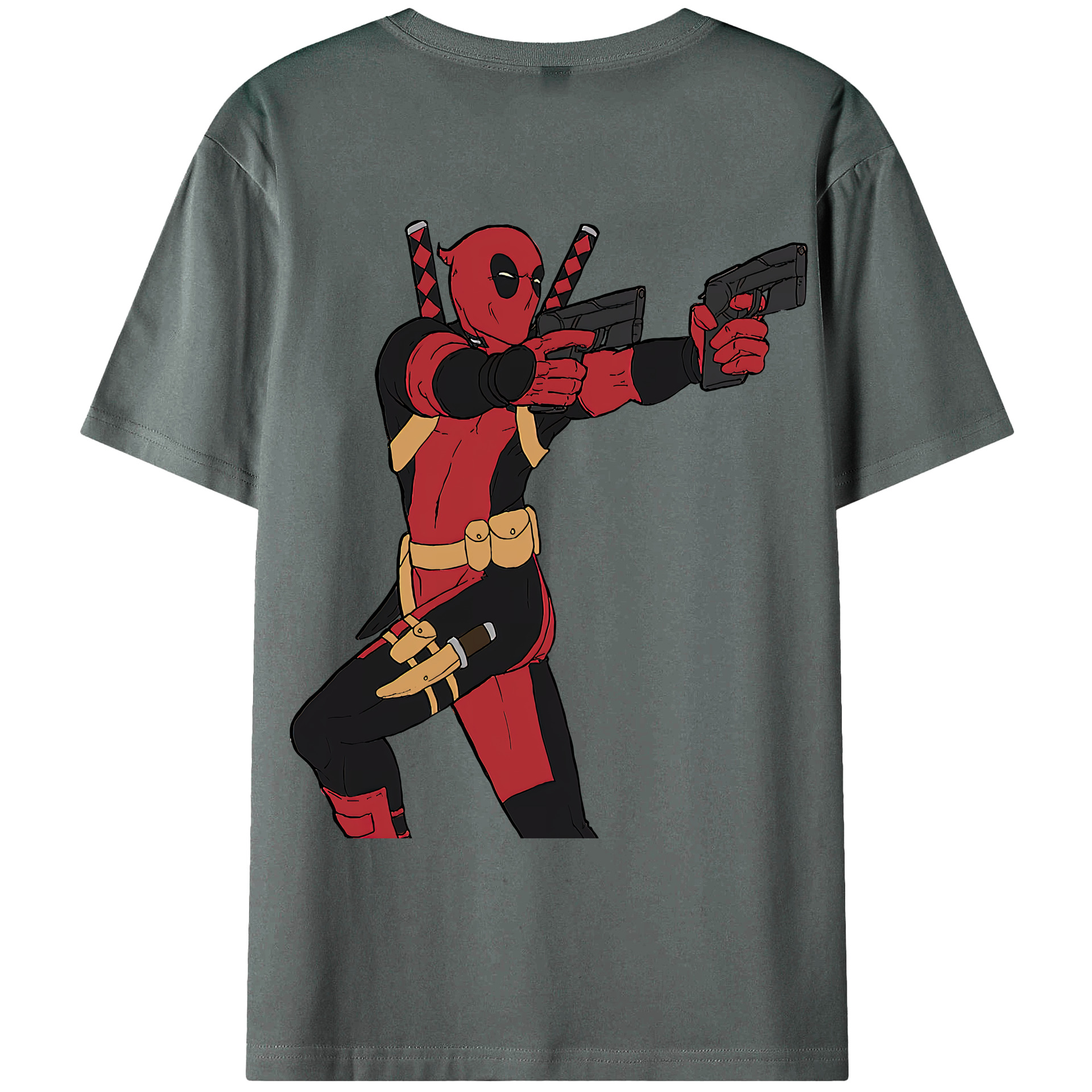 （画像用） Deadpool デッドプール 綿100％ メンズ半袖Tシャツ（バックプリント） 通気性